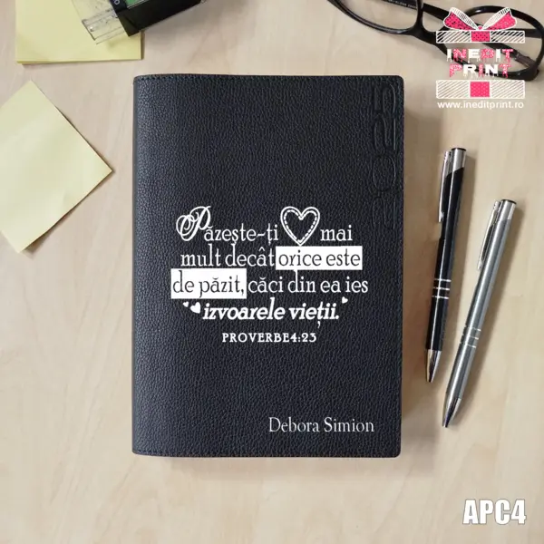 Agenda personalizata 2025 Proverbe 4:23 APC4 DELUXE PREMIUM, NEGRU LORETO