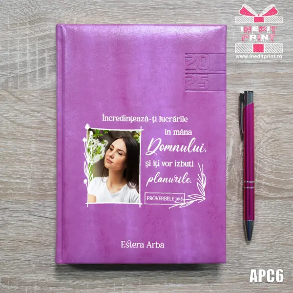 Agenda personalizata 2025 Proverbele 16:3 APC6 DELUXE PREMIUM, PURPURIU NARNI