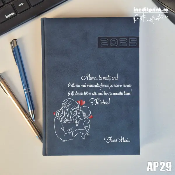 Agenda personalizata 2025 Te iubesc, mama AP29 ALBASTRU TEANO, DELUXE PREMIUM