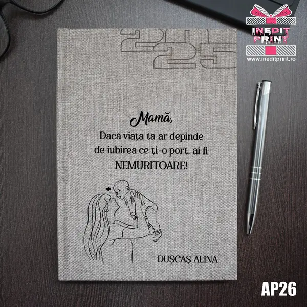 Agenda personalizata 2025 Ziua mamei AP26 BEJ FIORANO, DELUXE PREMIUM