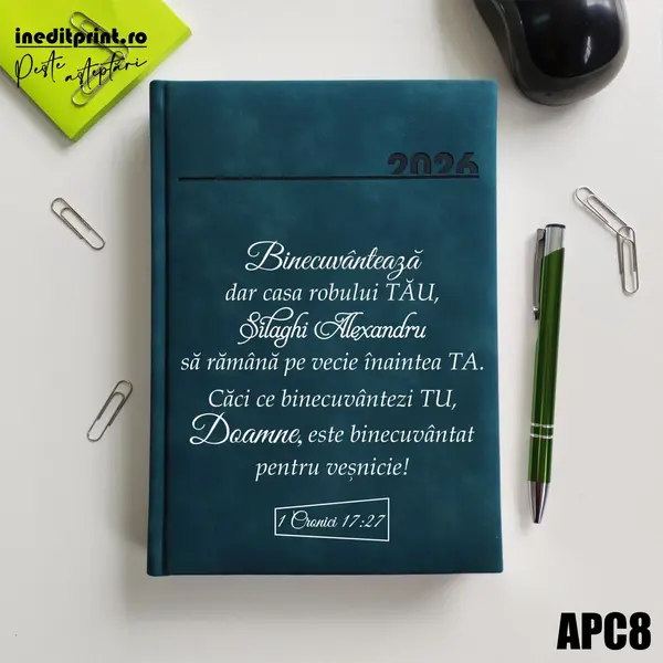 Agenda personalizata 2026 1 Cronici 17:27 APC8 DELUXE PREMIUM, Chia Verde Petrol