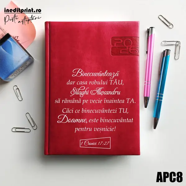Agenda personalizata 2026 1 Cronici 17:27 APC8 DELUXE PREMIUM, Narni Fucsia