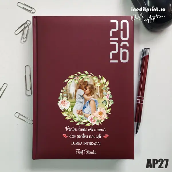 Agenda personalizata 2026 - 8 Martie AP27 DATATA RT, Bordo