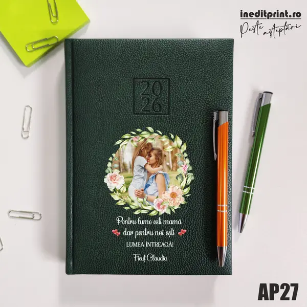 Agenda personalizata 2026 - 8 Martie AP27 DELUXE H, Edolo Verde