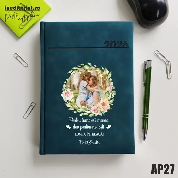 Agenda personalizata 2026 - 8 Martie AP27 DELUXE PREMIUM, Chia Verde Petrol