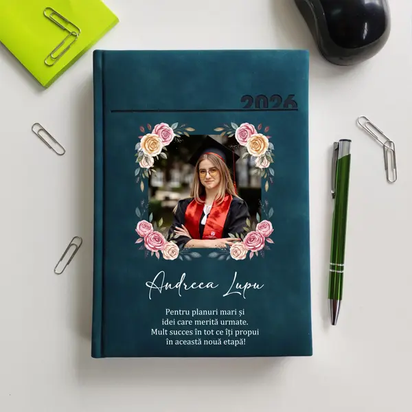 Agenda personalizata 2026 absolvent AP45 DELUXE PREMIUM, Chia Verde Petrol