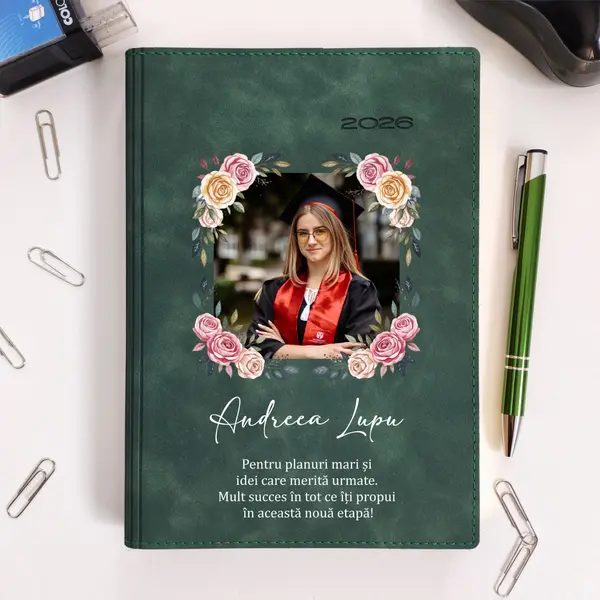 Agenda personalizata 2026 absolvent AP45 DELUXE PREMIUM, Chia Suple Verde