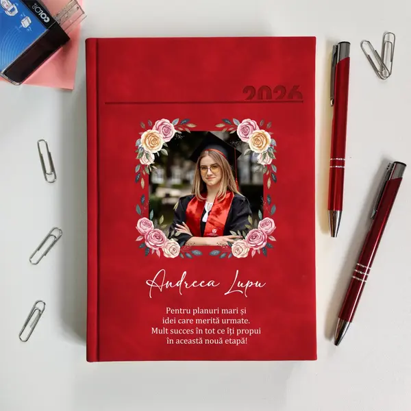 Agenda personalizata 2026 absolvent AP45 DELUXE PREMIUM, Chia Rosu