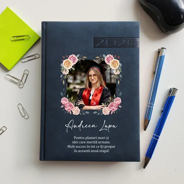 Agenda personalizata 2026 absolvent AP45 DELUXE PREMIUM, Teano Albastru Inchis