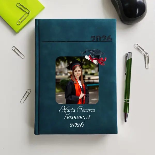 Agenda personalizata 2026 absolvent AP46 DELUXE PREMIUM, Chia Verde Petrol