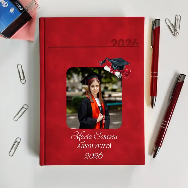 Agenda personalizata 2026 absolvent AP46 DELUXE PREMIUM, Chia Rosu