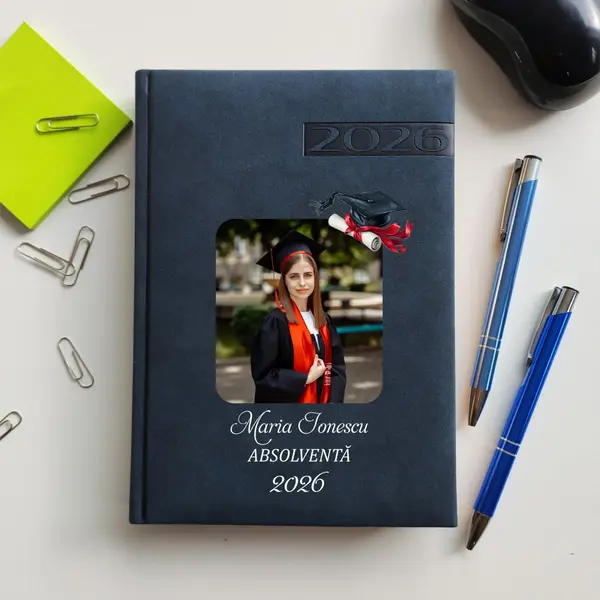 Agenda personalizata 2026 absolvent AP46 DELUXE PREMIUM, Teano Albastru Inchis