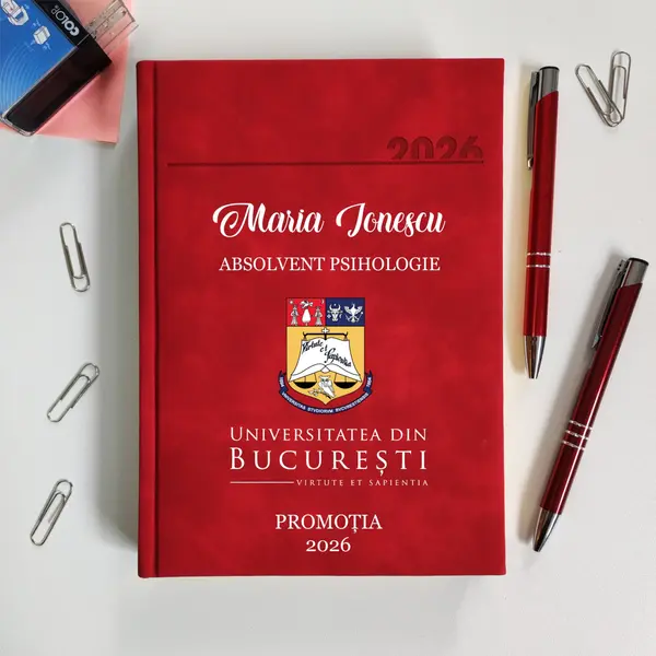 Agenda personalizata 2026 absolvent AP47 DELUXE PREMIUM, Chia Rosu