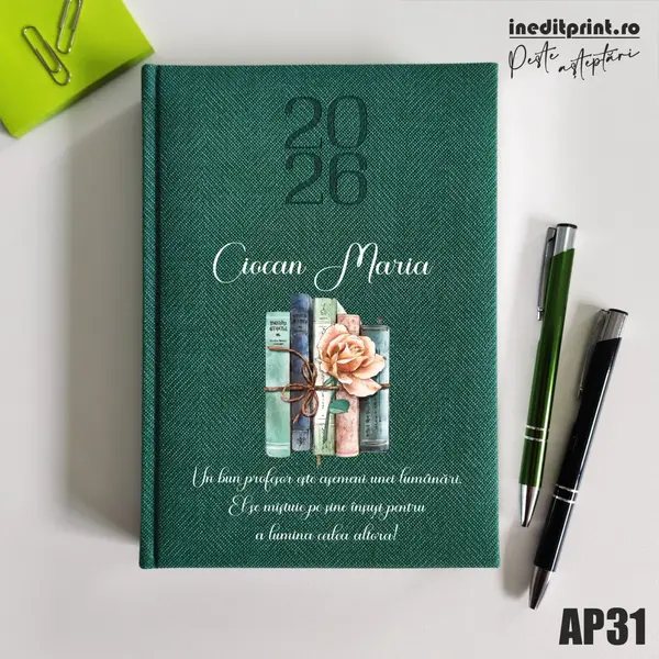 Agenda personalizata 2026 Cadru didactic AP31 DELUXE PREMIUM, Bard Verde