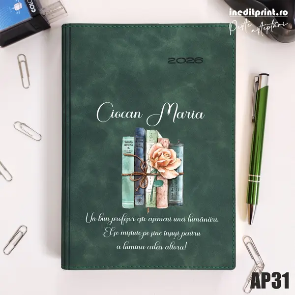 Agenda personalizata 2026 Cadru didactic AP31 DELUXE PREMIUM, Chia Suple Verde