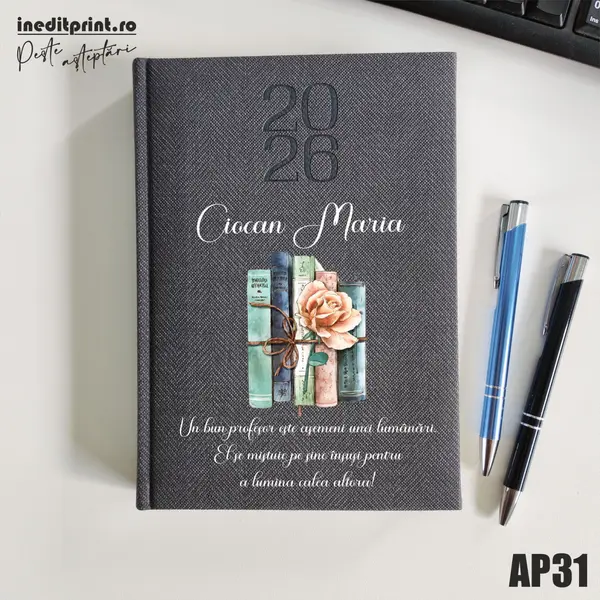 Agenda personalizata 2026 Cadru didactic AP31 DELUXE PREMIUM, Bard Gri
