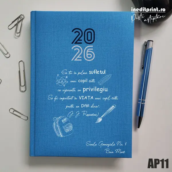 Agenda personalizata 2026 Citat educatie AP11 Datata C, Turcoaz