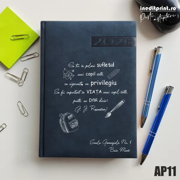 Agenda personalizata 2026 Citat educatie AP11 DELUXE PREMIUM, Teano Albastru Inchis