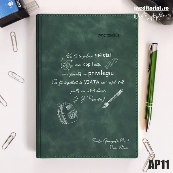 Agenda personalizata 2026 Citat educatie AP11 DELUXE PREMIUM, Chia Suple Verde