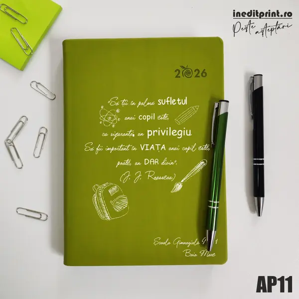 Agenda personalizata 2026 Citat educatie AP11 DELUXE PREMIUM, Predaia Verde