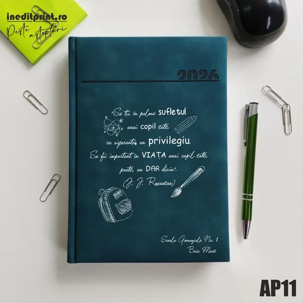 Agenda personalizata 2026 Citat educatie AP11 DELUXE PREMIUM, Chia Verde Petrol