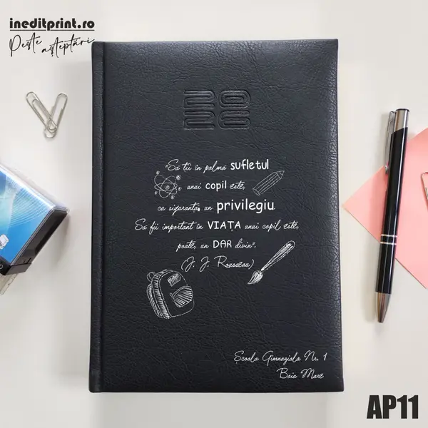 Agenda personalizata 2026 Citat educatie AP11 DELUXE PREMIUM, Chiavenna Negru