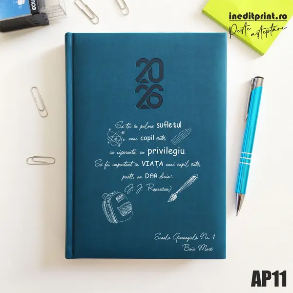 Agenda personalizata 2026 Citat educatie AP11 STANDARD HT2, Albastru Petrol