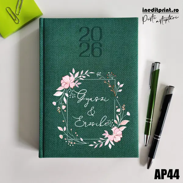 Agenda personalizata 2026 Cuplu AP44 DELUXE PREMIUM, Bard Verde