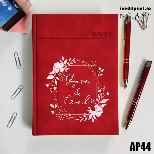 Agenda personalizata 2026 Cuplu AP44 DELUXE PREMIUM, Chia Rosu