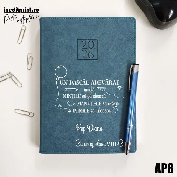 Agenda personalizata 2026 Dascal adevarat AP8 DELUXE H, Edolo Turcoaz