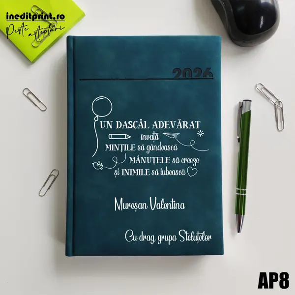 Agenda personalizata 2026 Dascal adevarat AP8 DELUXE PREMIUM, Chia Verde Petrol