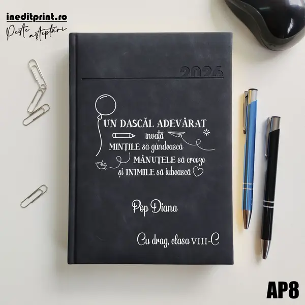 Agenda personalizata 2026 Dascal adevarat AP8 DELUXE PREMIUM, Chia Negru