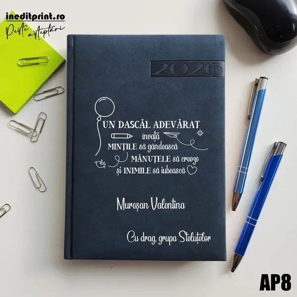 Agenda personalizata 2026 Dascal adevarat AP8 DELUXE PREMIUM, Teano Albastru Inchis