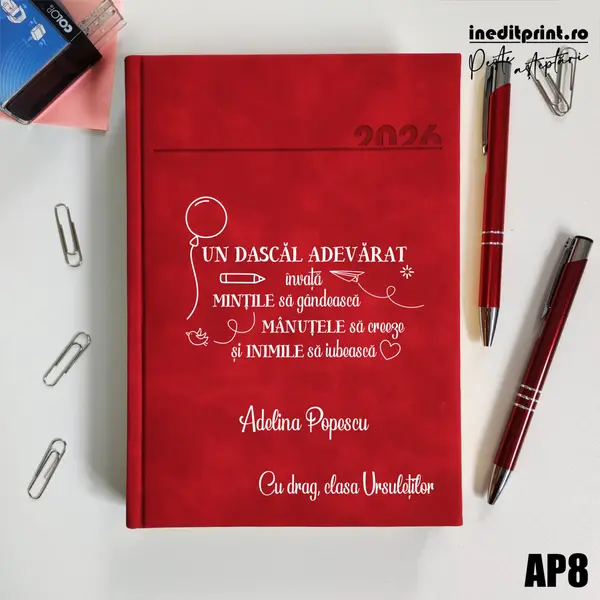 Agenda personalizata 2026 Dascal adevarat AP8 DELUXE PREMIUM, Chia Rosu
