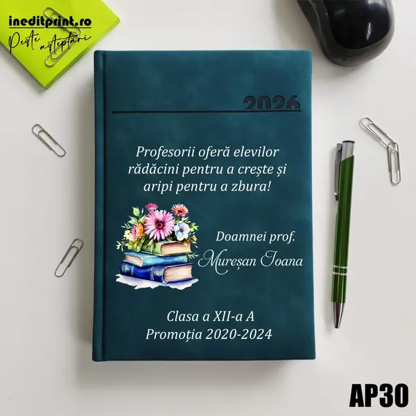 Agenda personalizata 2026 Doamna Profesoara AP30 DELUXE PREMIUM, Chia Verde Petrol