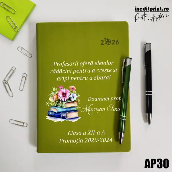 Agenda personalizata 2026 Doamna Profesoara AP30 DELUXE PREMIUM, Predaia Verde