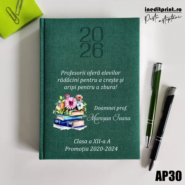 Agenda personalizata 2026 Doamna Profesoara AP30 DELUXE PREMIUM, Bard Verde