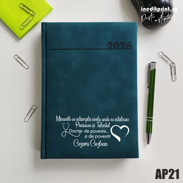 Agenda personalizata 2026 Doctor de poveste AP21 DELUXE PREMIUM, Chia Verde Petrol
