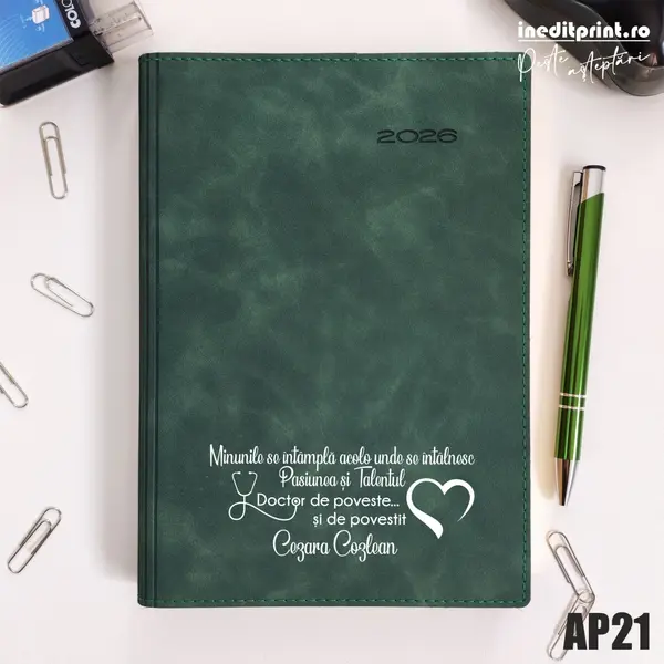 Agenda personalizata 2026 Doctor de poveste AP21 DELUXE PREMIUM, Chia Suple Verde