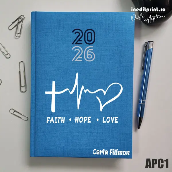 Agenda personalizata 2026 Faith Hope Love APC1 Datata C, Turcoaz