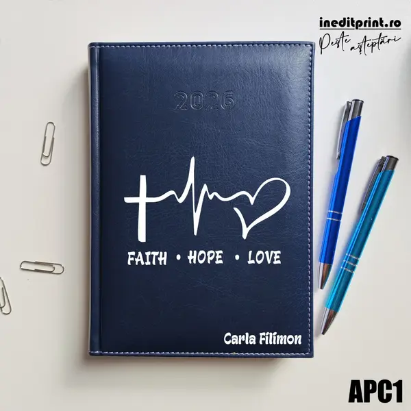 Agenda personalizata 2026 Faith Hope Love APC1 DELUXE H, Corinaldo Albastru