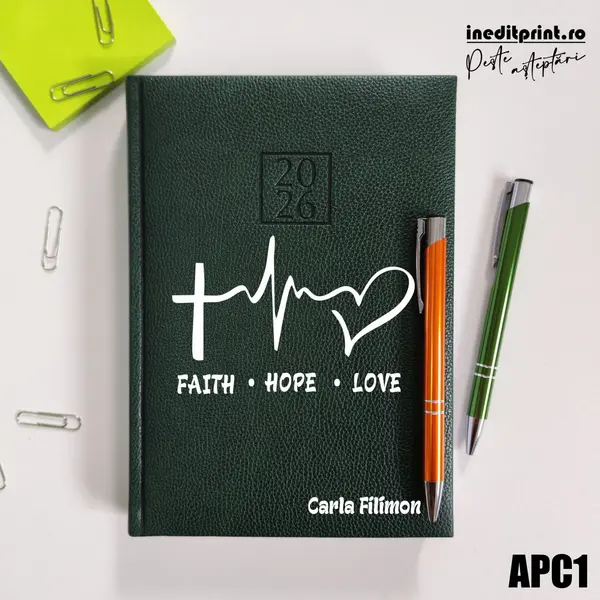 Agenda personalizata 2026 Faith Hope Love APC1 DELUXE H, Edolo Verde
