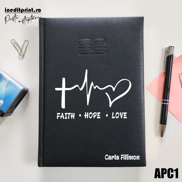 Agenda personalizata 2026 Faith Hope Love APC1 DELUXE PREMIUM, Chiavenna Negru