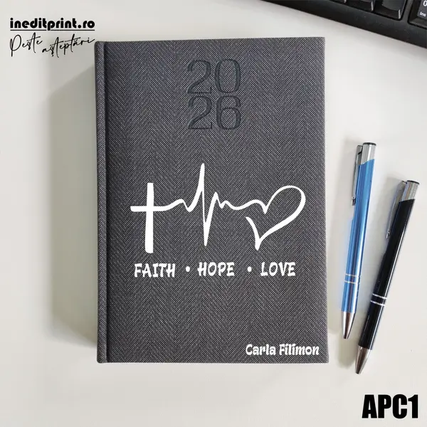 Agenda personalizata 2026 Faith Hope Love APC1 DELUXE PREMIUM, Bard Gri