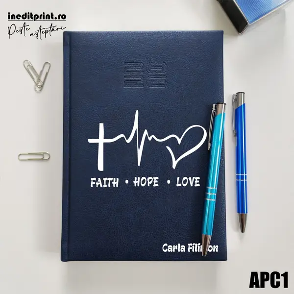 Agenda personalizata 2026 Faith Hope Love APC1 DELUXE PREMIUM, Chiavenna Albastru