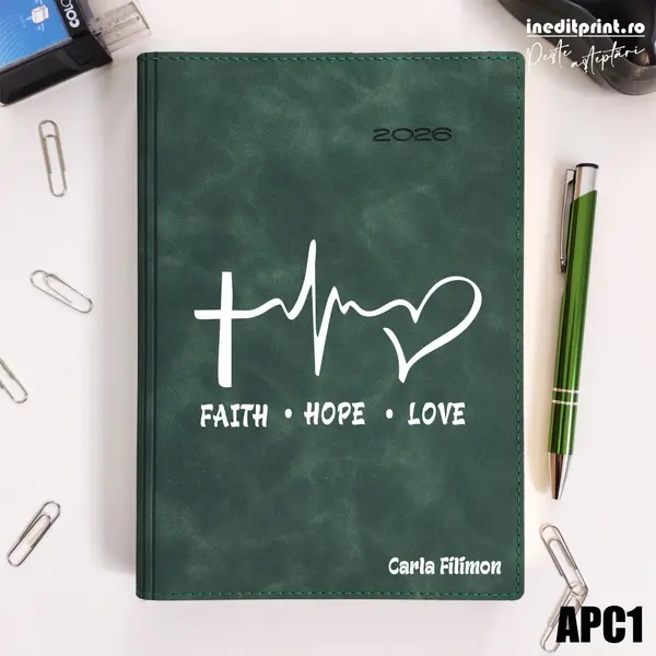 Agenda personalizata 2026 Faith Hope Love APC1 DELUXE PREMIUM, Chia Suple Verde