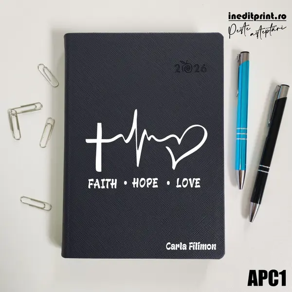 Agenda personalizata 2026 Faith Hope Love APC1 DELUXE PREMIUM, Ortisei Albastru