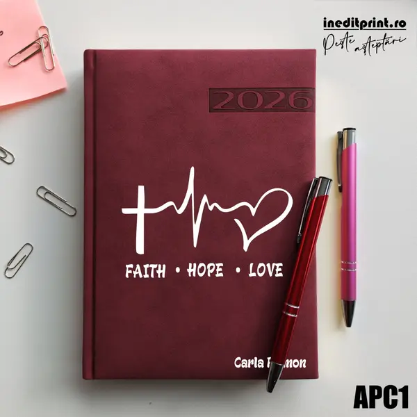 Agenda personalizata 2026 Faith Hope Love APC1 DELUXE PREMIUM, Teano Bordo