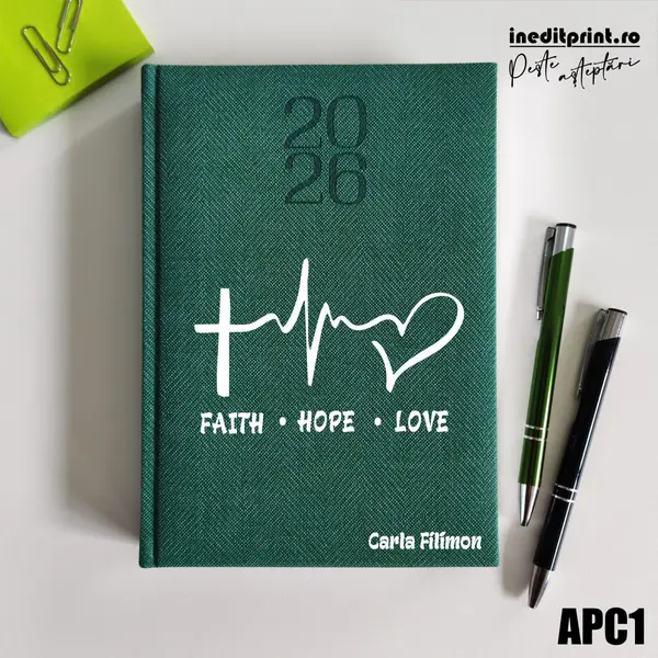 Agenda personalizata 2026 Faith Hope Love APC1 DELUXE PREMIUM, Bard Verde