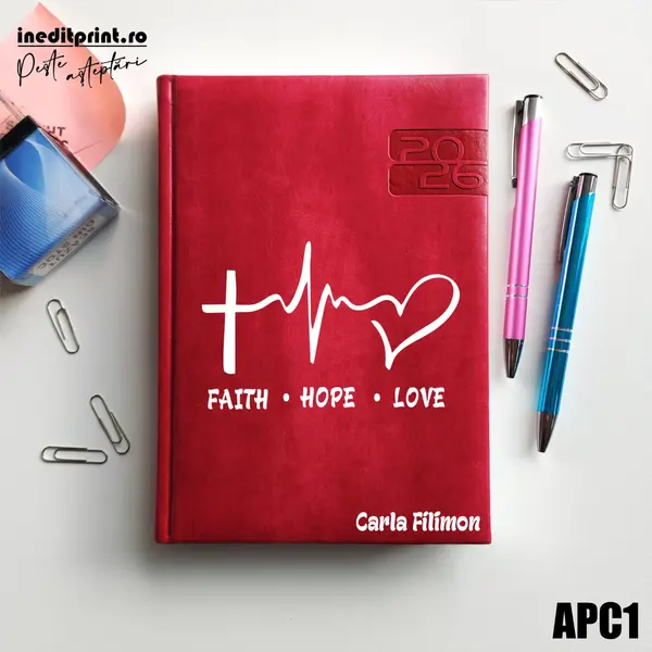 Agenda personalizata 2026 Faith Hope Love APC1 DELUXE PREMIUM, Narni Fucsia